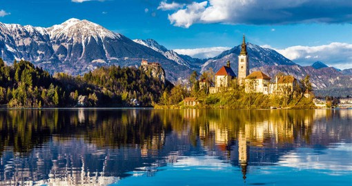 One of the most picturesque spots in Slovenia, Lake Bled is located in the Julian Alps