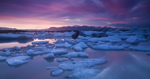 Explore around Jokulsarlon , a large glacial lake, on your trip to Iceland