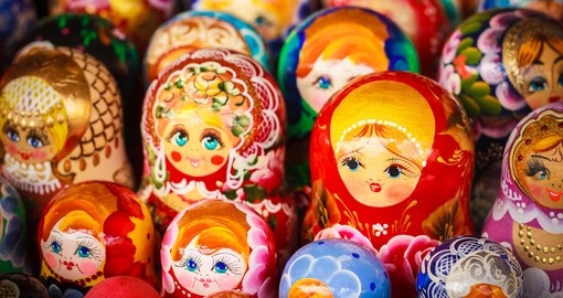 Colorful Russian nesting dolls matreshka at the market