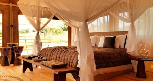 Each of Bushtops Serengeti's twelve luxury tents overlook the savannah