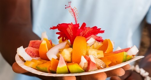 A plate of tropical fruits