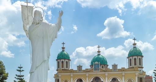Statue of Jesus Christ overlooking Bole Medhane Alem Church in Addis Ababa