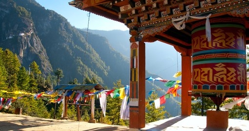 Taktshang Monastery with Prayer Flags, Paro