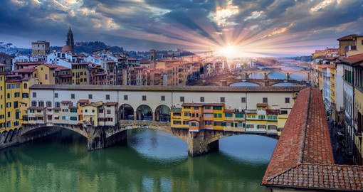 Spanning the narrowest point of the Arno River, the  Ponte Vecchio is one of Florence's most illustrious landmarks