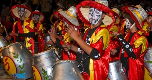 Candombe drummers participate in the annual national festival