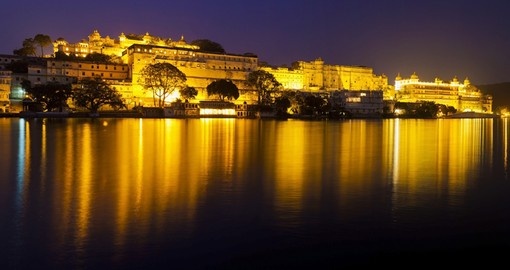 The City Palace at night is a popular spot for clients booking our India tours.