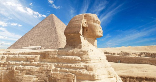 Visit The Sphinx and Great Pyramids on the plateau at Giza on your trip to Eygpt