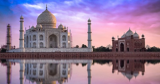 The Taj Mahal reflected in the Yamuna River