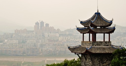 Ancient Chinese pagoda overlooking Yangtze River
