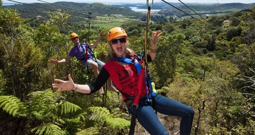 Experience the rush of adrenaline while ziplining on your New Zealand Vacation.
