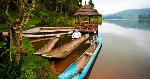 Traditional boats on Lake Bunyonyi in Uganda