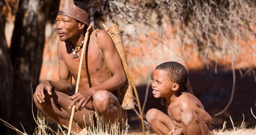 Bushmen family show people how they live in the kalahari desert