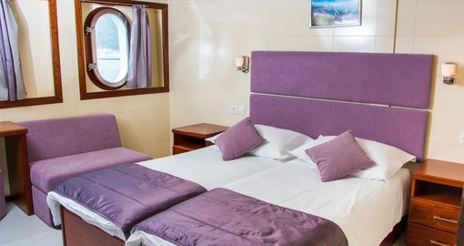 Cabin onboard Katarian Cruises Deluxe Futura Ship. Katarina Cruises is the ultimate cruise option for Croatia, Europe.