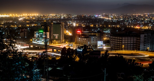 Experience the beautiful city Addis Ababa at night during your next trip to Ethiopia.