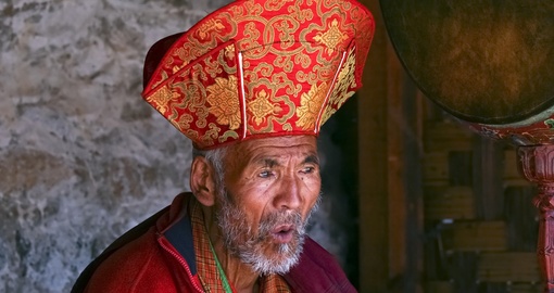 A Buddhist priest oversees the yearly buddhist mask dance