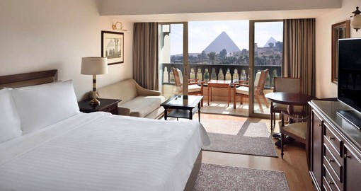Enjoy views of the Great Pyramids from the rooms at the Mena House of your Egypt Vacation