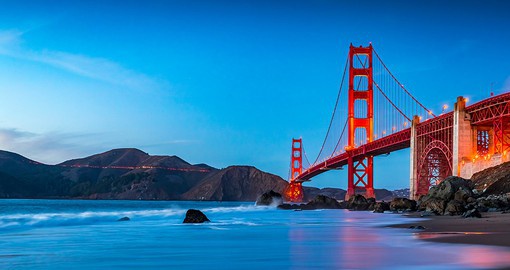 Admire the sweeping structure of The Golden Gate Bridge, standing at 746 ft tall