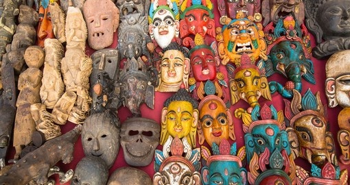 Masks and souvenirs from a street shop