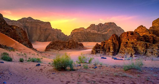 Wadi Rum lies in southern Jordan, near the Saudi Arabian border