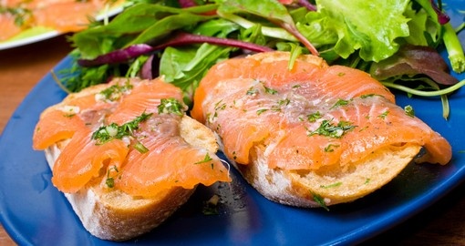 Fresh sandwich with gravlax salmon
