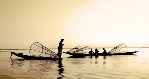 Fishermen on Inle Lake - a great photo opportunity while on your Myanmar tour.