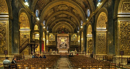 Built between 1572 and 1577 by the Knights of Malta, Valletta's cathedral is dedicated to Saint John the Baptist