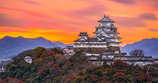 The largest and most visited castle in Japan, Himeji is often referred to as the White Heron