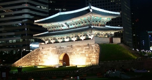 Sungnyemun Gate is a popular photo opportunity while on your Korea vacation - especially at night.