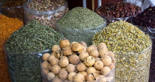 Close up of spices for sale at the spice souk, dubai