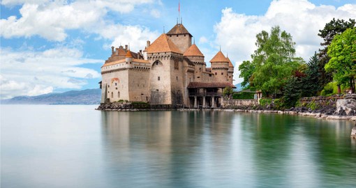 See beautiful Chateau de Chillon on lake Geneva on your Switzerland vacation