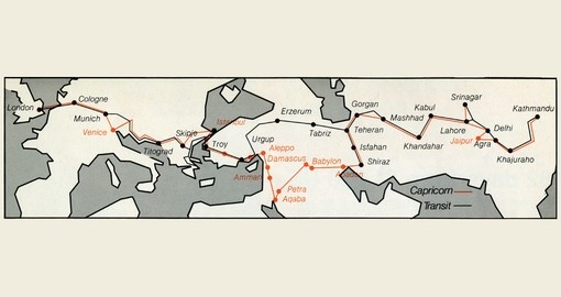 Route map for overland journeys in the 1970s