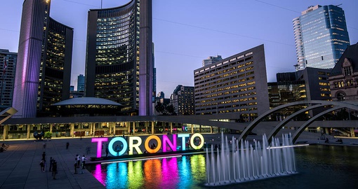 Toronto's Nathan Phillips Square at night