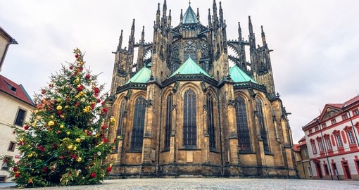 View of the Christmas tree and St.Vitus Cathedral