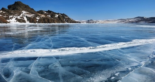 Black ice during the winter on Baikal Lake