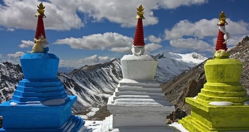 Three stupas high in the Himalayas