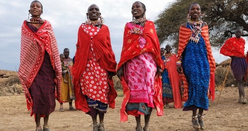 Masai tribe women perform a traditional jump dance