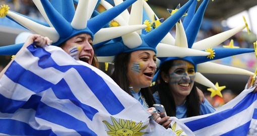 Uruguay fans celebrating at the 2014 World Cup