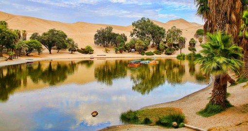 Huacachina, meaning "Hidden Lagoon" was formed by natural seepage from the underground aquifers