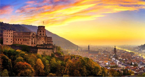 Heidelberg Castle, perched on the slopes of Mount Konigstuhl some 70 metres above the Neckar