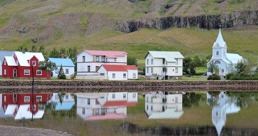 Scenic View of the Small Town of Seydisfjordur in East Iceland