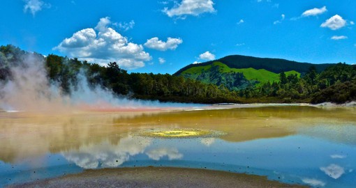 Enjoy the breathtaking view of Rotorua, an area well known for its geothermal activity and geysers