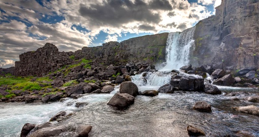 Oxararfoss waterfall in Thingvellir National Park
