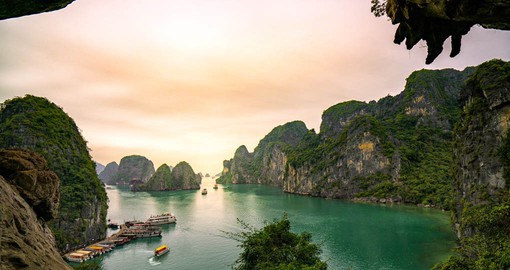 An inlet on the Gulf of Tonkin, Ha Long has 1,600 limestone islands and pillars