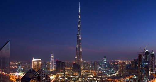 Experience a world record by gazing upon the Burj Khalifa, the tallest skyscraper in the world