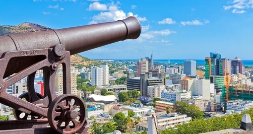An old cannon overlooking Port Louis - a great photo opportunity on all Port Louis tours.