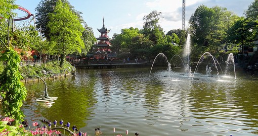 Take a break from shops and streets at Tivoli Gardens, Copenhagen's popular amusement park and gardens