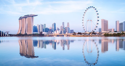 Admire the stunning Singapore skyline featuring the infamous Singapore Flyer