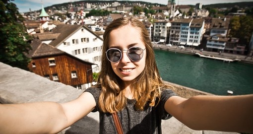 Tourist takes selfie in Zurich