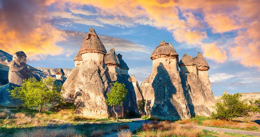 Cappadocia, in central Türkiye, is famous for its fairytale scenery, cave dwellings and remarkable rock formations