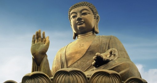 A bronze Buddha statue at Po Lin Monastery on Lan Tau Island